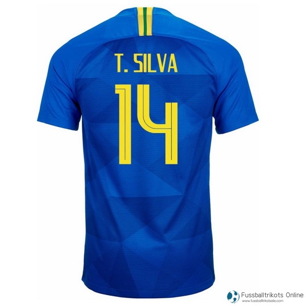 Brasilien Trikot Auswarts T.Silva 2018 Blau Fussballtrikots Günstig